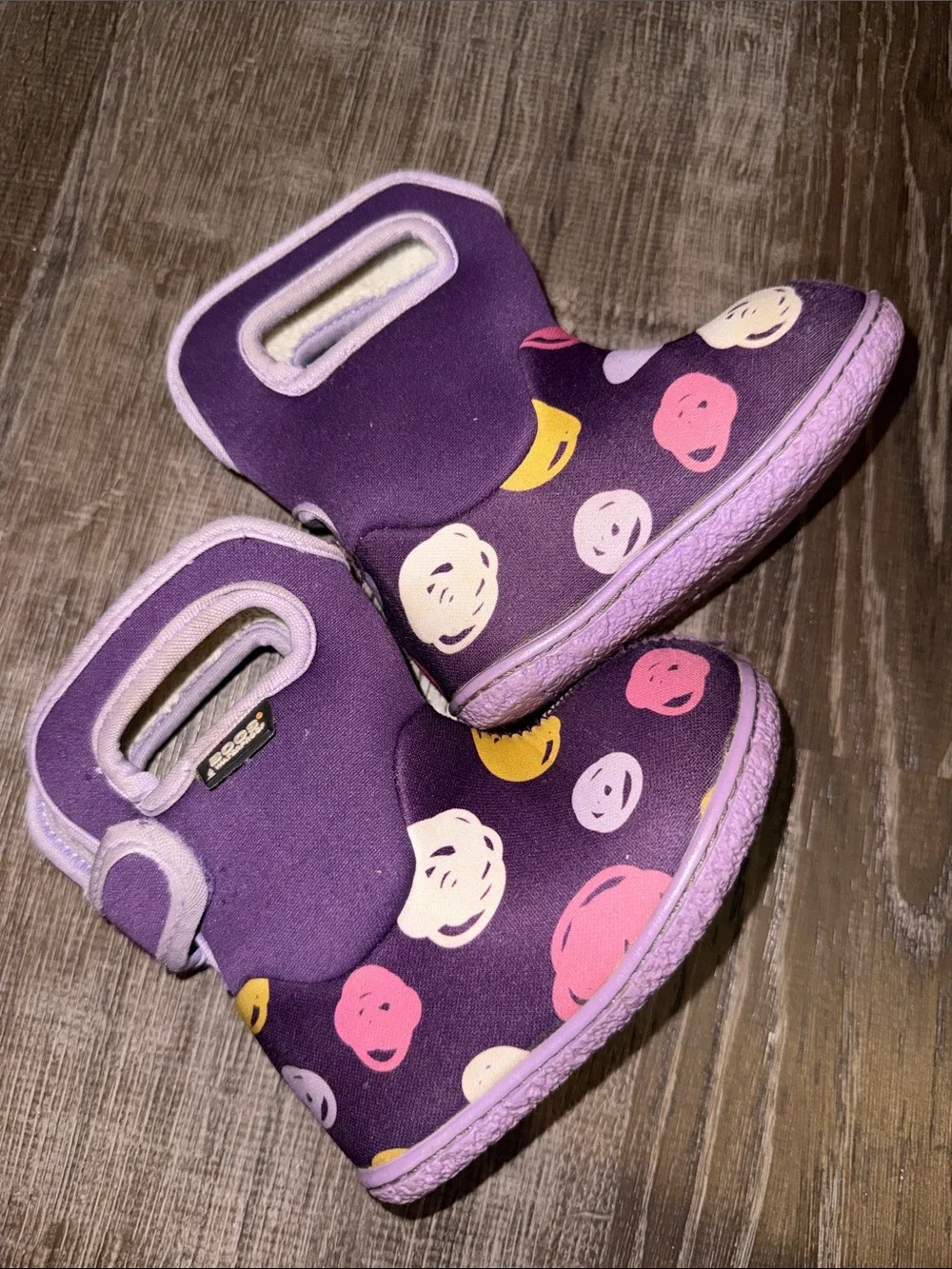 Kids Bogs Purple Sketched Waterproof Insulated Boots Colorful Dot Print sz 5